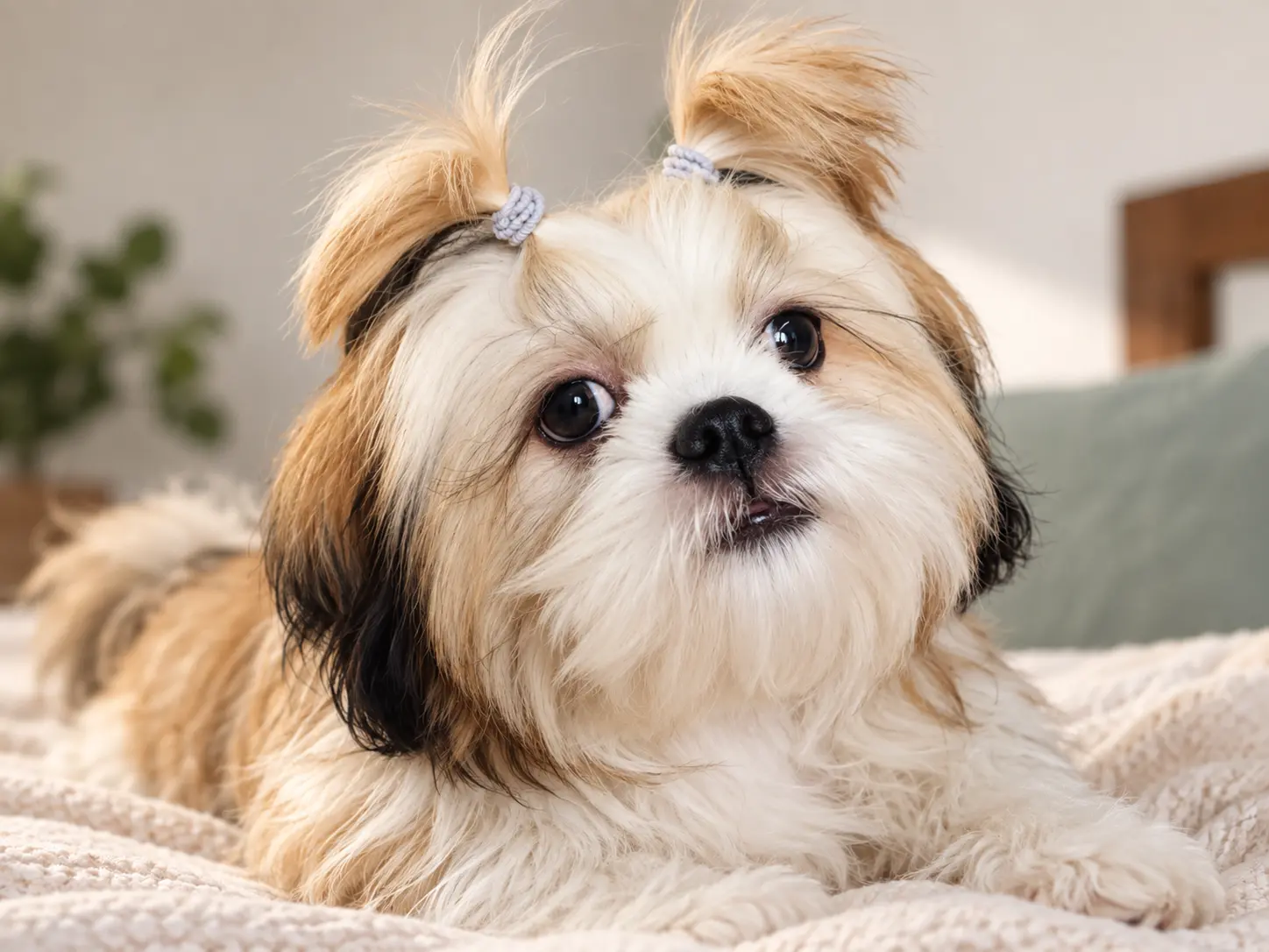 Millu, a small Shih Tzu with two topknots