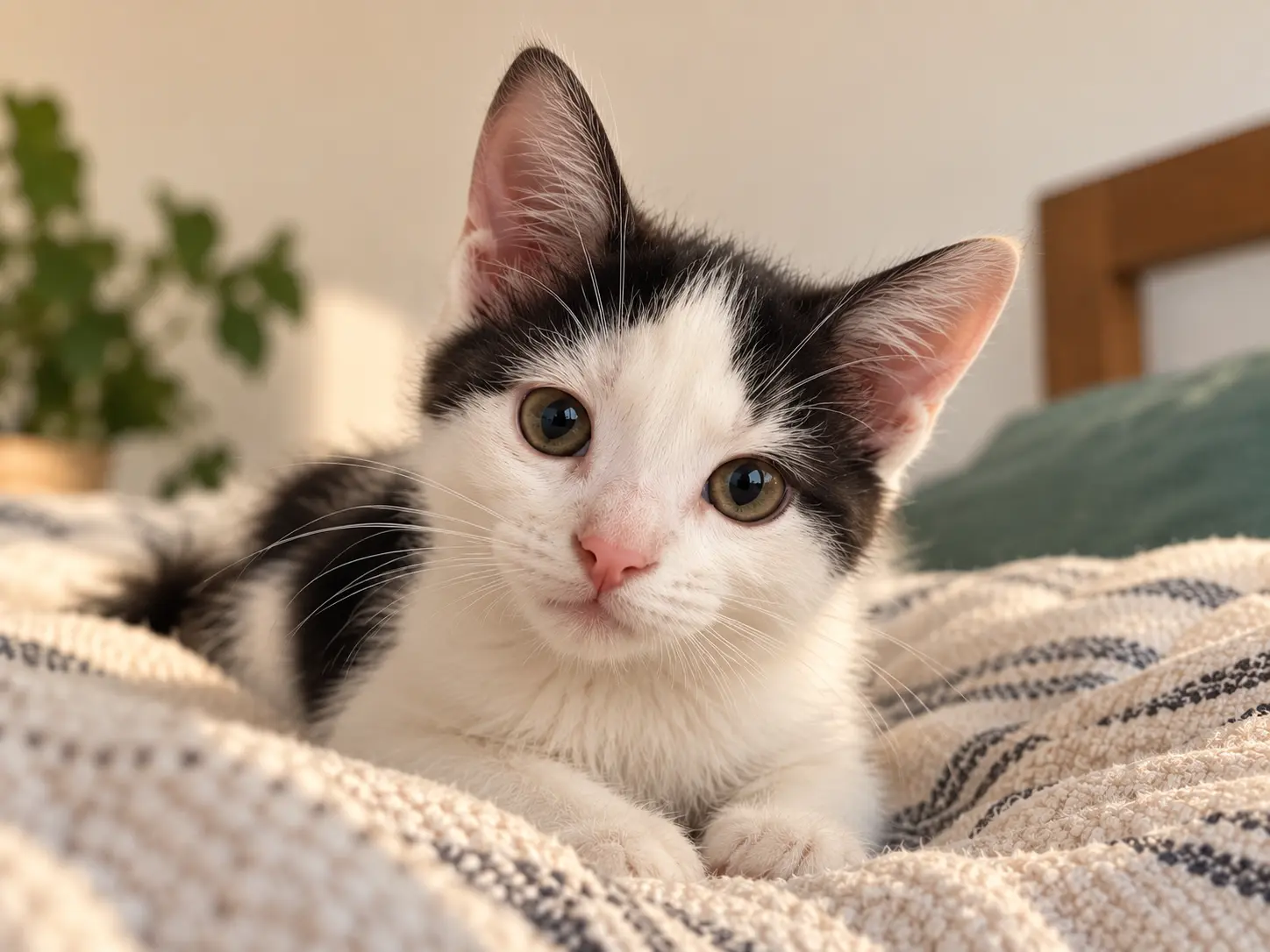 Kiwi, a black and white kitten