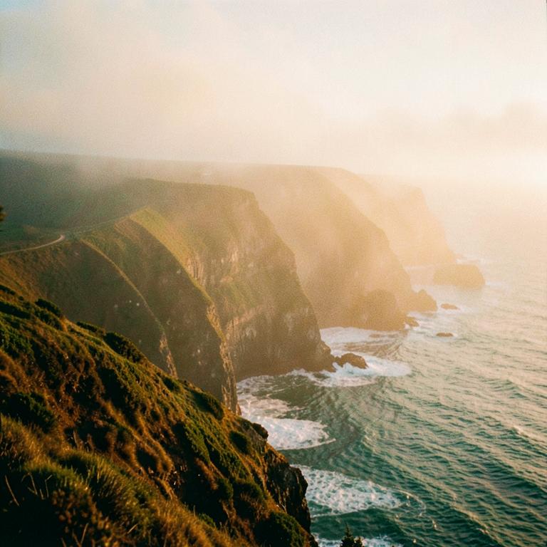 Misty coastal cliffs